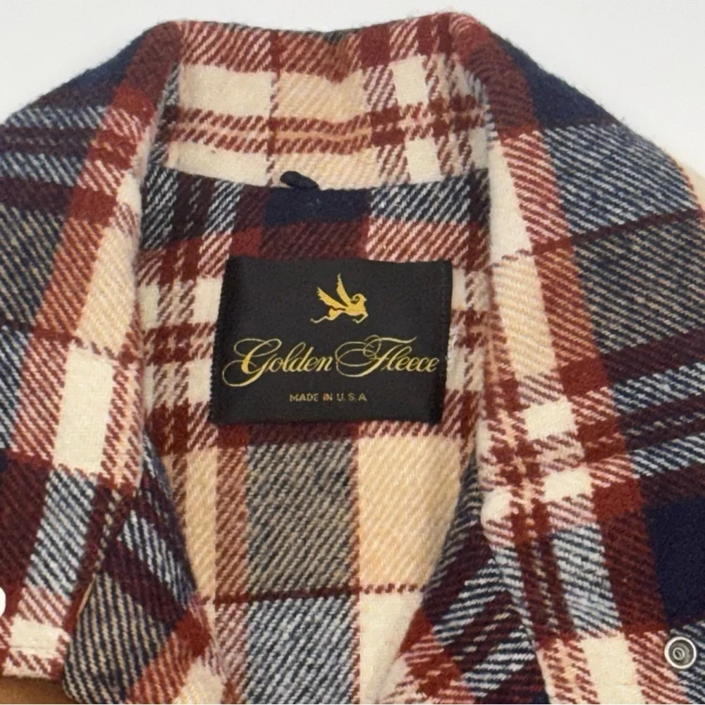 Golden Fleece Men’s Vest Large beige twill and wool plaid Vintage Gorpcore